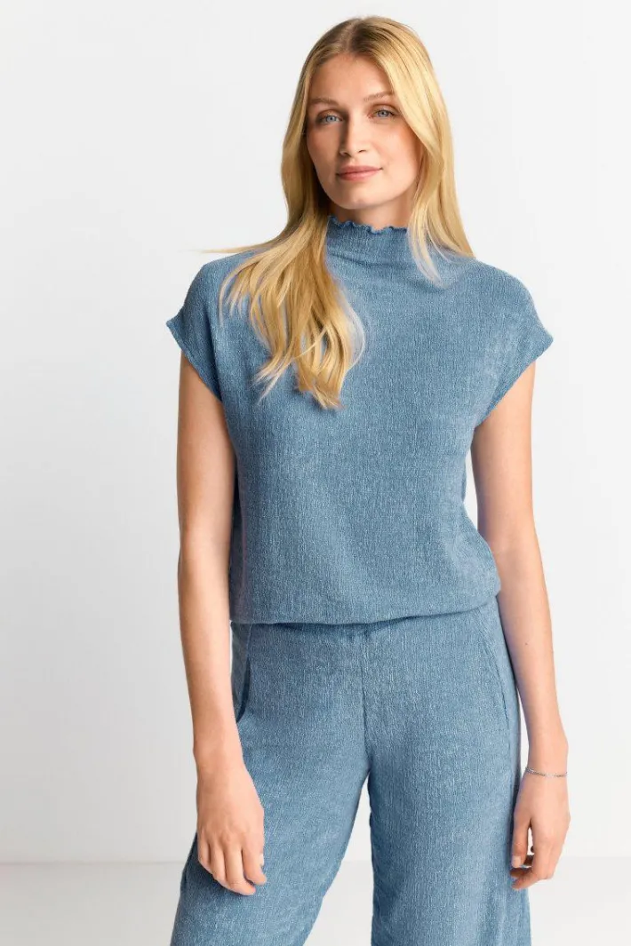 Rich & Royal T-Shirts<Figurbetontes Top In Crinkle-Optik cruise blue