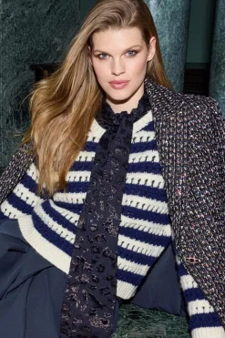 Rich & Royal Pullover<Gestreifter Lochstrickpullover midnight blue