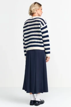 Rich & Royal Pullover<Gestreifter Lochstrickpullover midnight blue