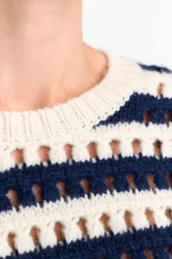 Rich & Royal Pullover<Gestreifter Lochstrickpullover midnight blue