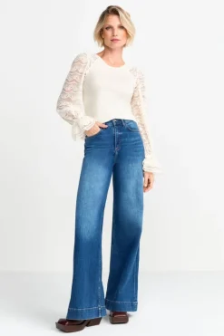 Rich & Royal Longsleeves<Longsleeve Mit Spitzenärmeln pearl white