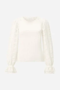 Rich & Royal Longsleeves<Longsleeve Mit Spitzenärmeln pearl white