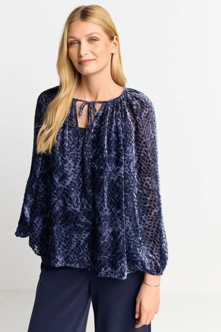 Rich & Royal Casual Blusen<Samtbluse Mit Ballonärmeln cruise blue