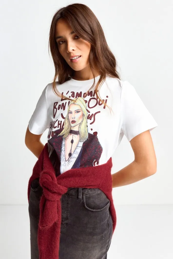 Rich & Royal T-Shirts<T-Shirt Mit Fashion-Illustration white
