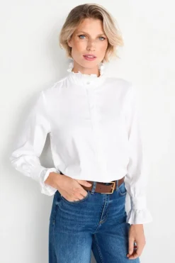 Rich & Royal Business Blusen|Casual Blusen<Weiße Bluse Mit Rüschenkragen white