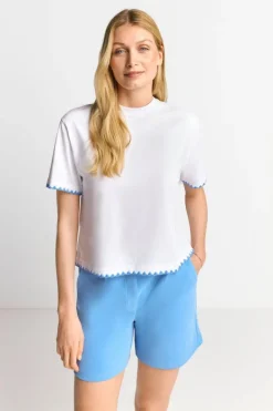 Rich & Royal T-Shirts<Weißes T-Shirt Mit Blauen Stickereien cruise blue